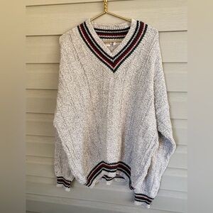 Vintage FIELDMASTER v-neck cricket sweater light gray heavy cotton preppy EUC L